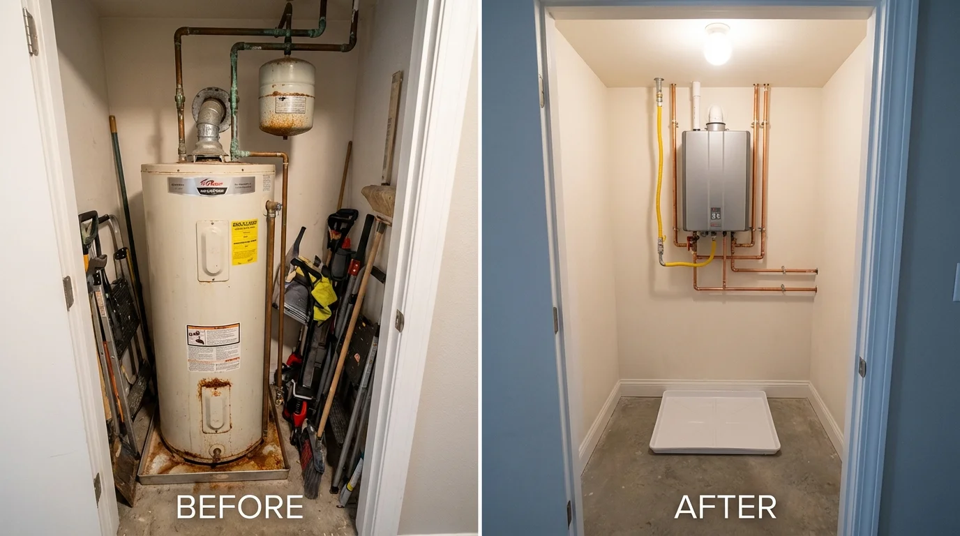 Tank water heater versus wall-mounted tankless unit comparison for Aurora, MO homeowners